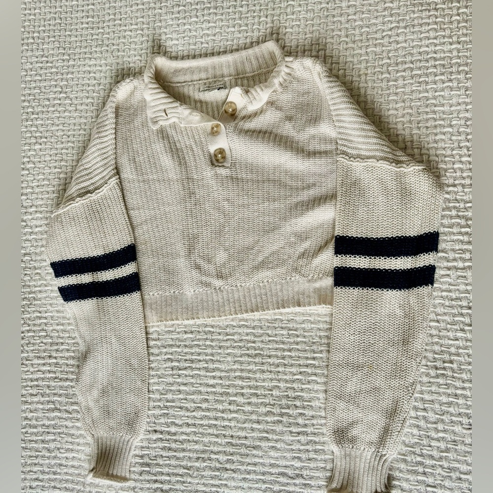 American Eagle Ivory Knit Sweater with Blue Strips